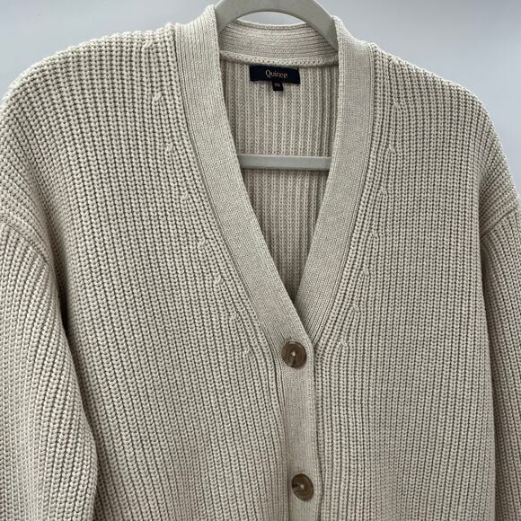 Quince XS 100% Organic Cotton Fisherman Boxy Cropped Cardigan Speckled Beige - Picture 6 of 11